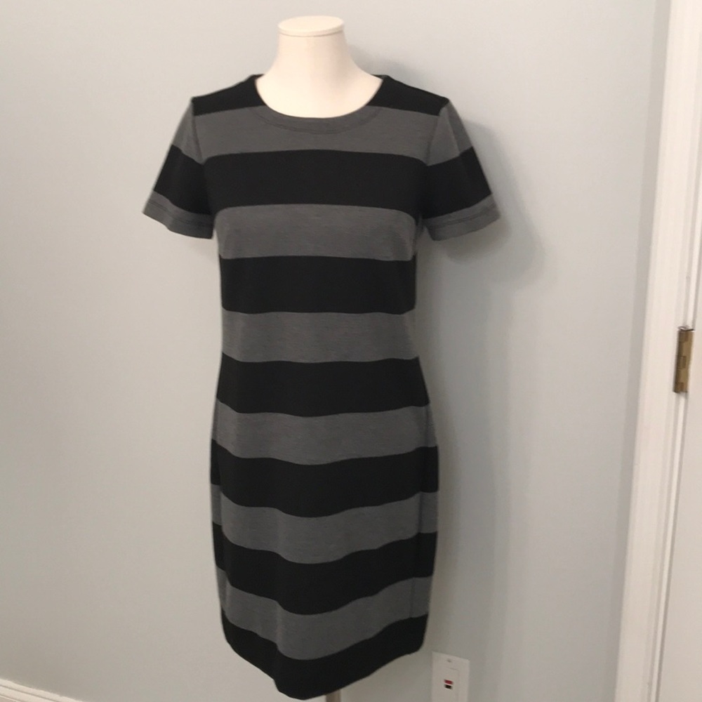 Grey and black stripe knit dress